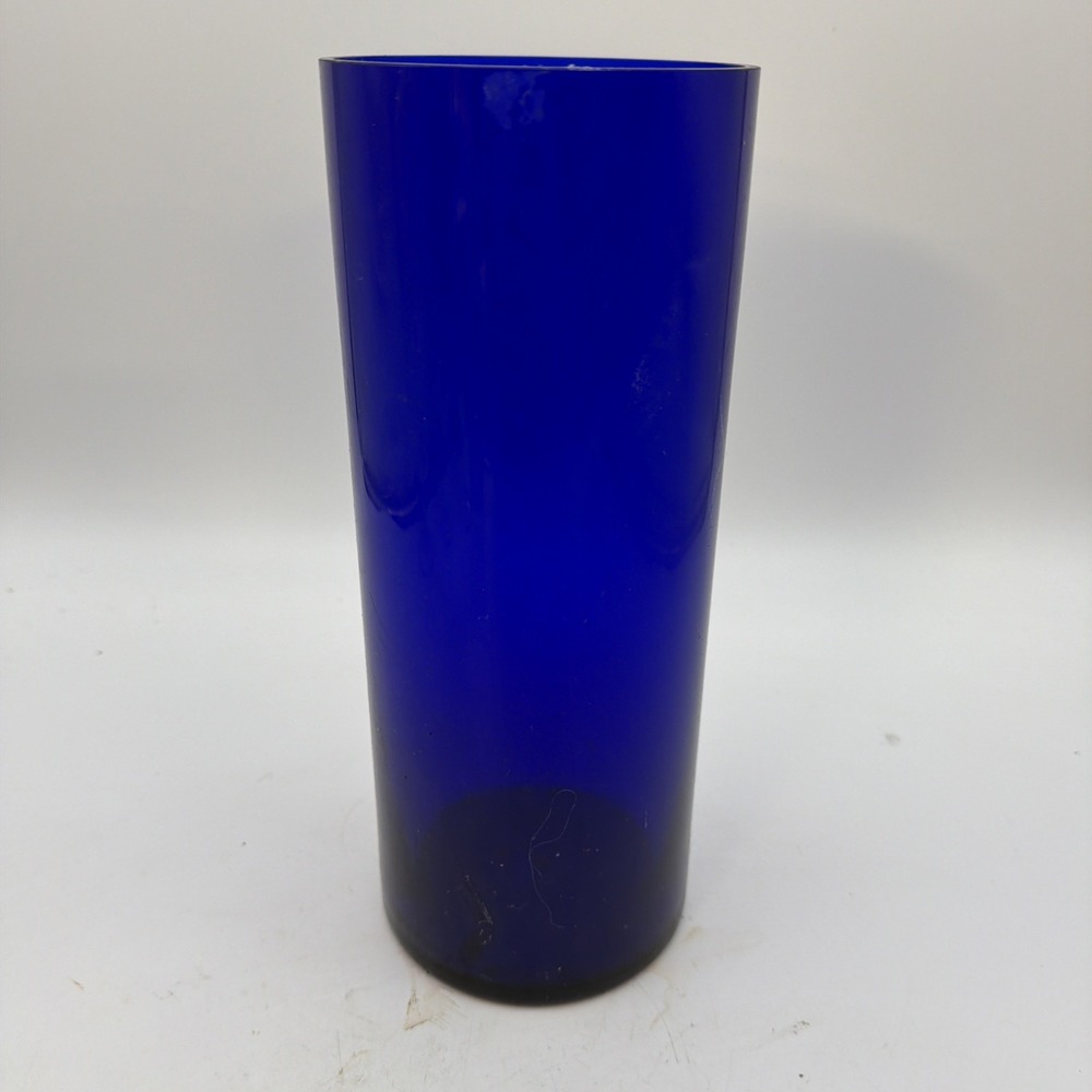 Vintage Cobalt Blue Glass Cylinder Bud Vase 11.75" Tall